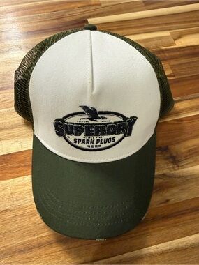 Superdry Men's Olive & White Trucker Cap - Spark Plugs Logo